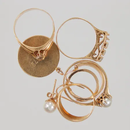 Diverse guldsmycken, stenar och pärlor, skeva, defekta, 18K, bruttovikt: 14,3g Vikt: 0 g