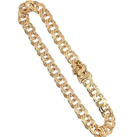 Armband Bismarck, 18K guld, Bengt Hallberg Guldsmeds AB (CFG), Köping, svensk kontrollstämpel, längd knäppt 19,0 cm, bredd 7 mm, fint skick Vikt: 16,9 g