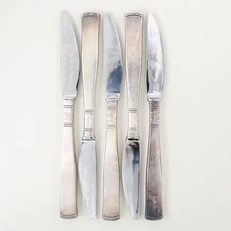 Bordsknivar 5st, längd: 19,5cm, blad i stål, Rosenholm, silver 830/1000 Vikt: 317,3 g