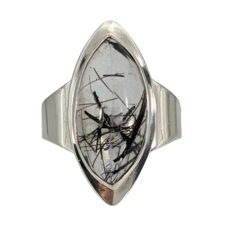 Retro Ring 1960-tal, silver, Rutilkvarts, Ø18½ mm, bredd 3,5-25,5 mm, dekor 25,5x12 mm, GK Kaplans Stockholm 1961, sten med smärre slitage  Vikt: 5,3 g