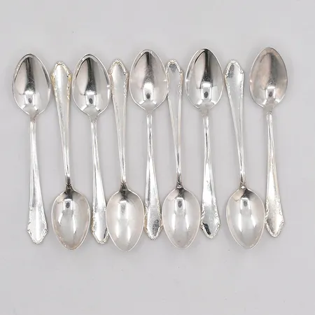 Nio kaffeskedar, 11cm, Mema, silver 830/1000 Vikt: 109,8 g