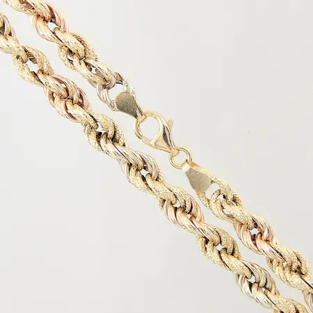 Kedja Cordell, trefärgad, längd 63,5cm, bredd 6mm, ihålig, 18K  Vikt: 14,6 g