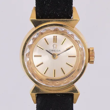 Damur omega manuell Ø17,5mm, guld på stål, läderband