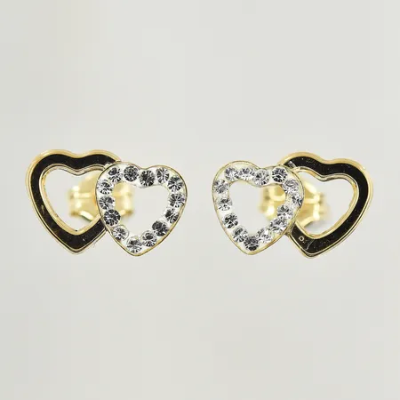 Ett par örhängen hjärtan med vita stenar, stl 7x11 mm, 9K. Vikt: 0,4 g