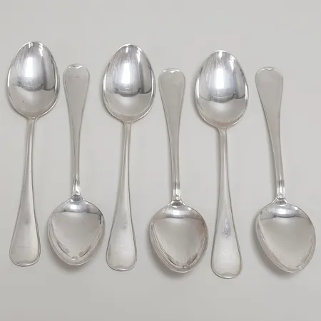 6 Bordsskedar, modell: Svensk Rund, längd: 159mm, Lidköpings Matsilver Ab, Lidköping, 2003, repor, silver, 830/1000 Vikt: 234,7 g