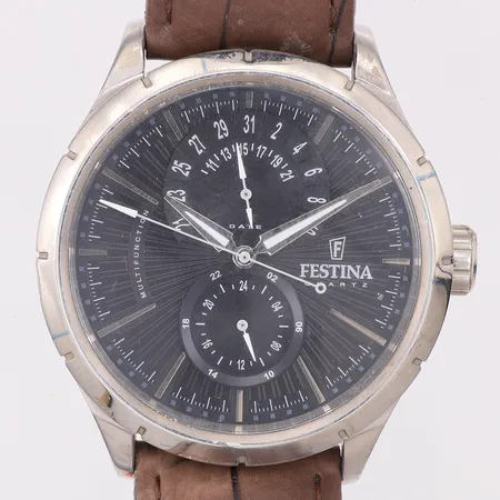 Herrur Festina quartz Ø46mm, batteribyte krävs, läderband