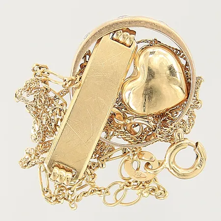 Diverse guldsmycken, defekta, repiga, skeva, 18K  Vikt: 4,7 g