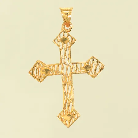 Hänge "kors" genombruten dekor, längd ca 33mm, bredd 30-21mm, 21K, 1,3g 