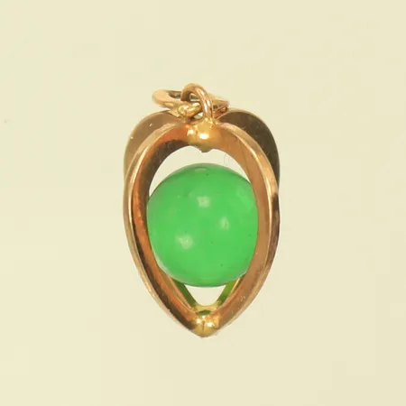 Berlock hjärta med grön sten, 11x12mm exkl ögla, 18K 1,2g totalt