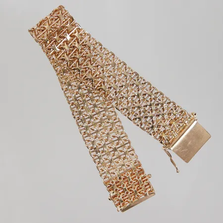 Armband X-länk med stav 18,5cm, bredd 20mm, ena låsåtta saknas, GFAB, 18K,  Vikt: 52,6 g
