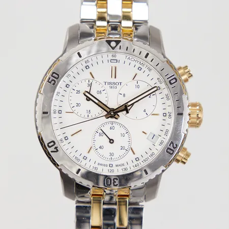 Herrur Tissot PRS 200 Ø42mm, inre omkrets ca 18cm, Ref: T067417A, SN:SUD 9MT QHJ, kvarts, kronograf, safirglas, stål, viklås, extra länkbitar, batteribyte krävs, box, cert -2022.