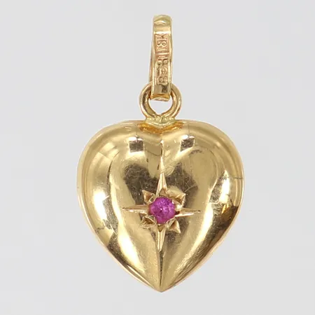 Hänge hjärta med sten, längd inkl ögla ca 18mm, bredd ca 11,5mm, repig, BEH, 18K Vikt: 0,9 g