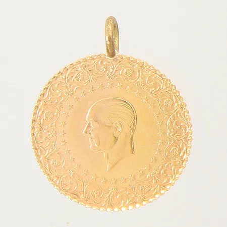 Mynt Atatürk år 2019, Ø18mm, ögla ej i guld, 21,6K Vikt: 1,8 g