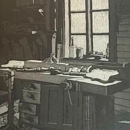 Tavla av Lotta Hellström etsning, I Laknäs Sparkfabrik år 1977 29 x 21cm, med ram 42 x 31,5cm, glas/ram Skickas med paket.