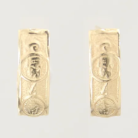 Ett par örhängen med dekor, 17X4,8mm, saknar snurrebus, ostämplade, 14K 