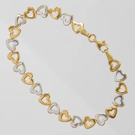 Armband med hjärtan, längd ca 17cm, bredd 6,5mm, tvåfärgad, GHA, 18K Vikt: 5 g
