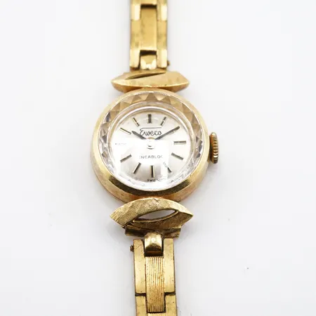 Damur Eweco, manuell, ca 17mm, 18k, gulmetallänk, gravyr bakboett