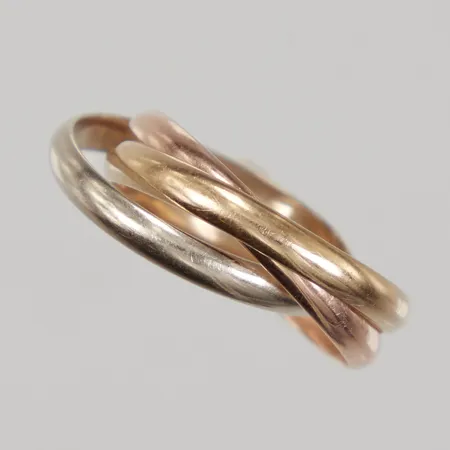 Ring tredelad stl 17¾, bredd 2,7mm, trefärgat, 18K Vikt: 5,7 g