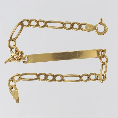 Armband Figaro med platt, längd 21cm, bredd ca 4,5mm, defekt lås, 18K Vikt: 8,9 g