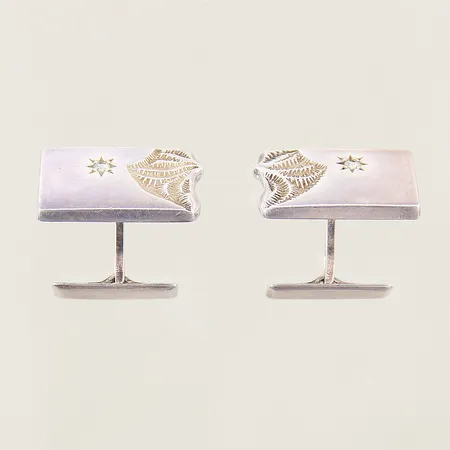 Ett par manschettknappar med vita stenar, 20x12,9mm, silver 835/1000 Vikt: 7,6 g