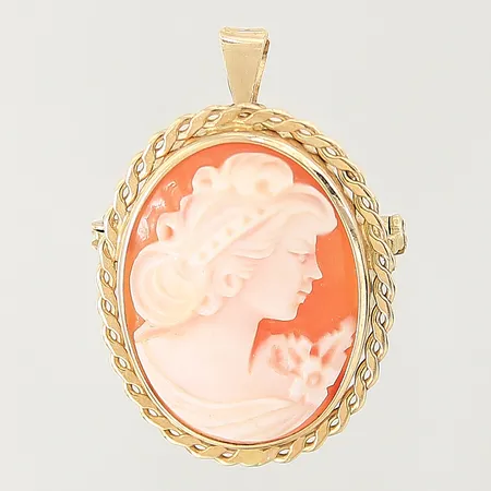 Hänge/Brosch med camé, 32x23mm, svensk importstämpel, 18K  Vikt: 5,8 g