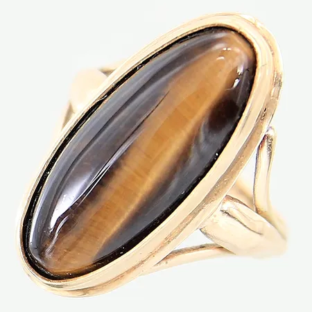 Ring med tigeröga, stl: 16¾, bredd: 2,9mm, 14K  Vikt: 4,4 g