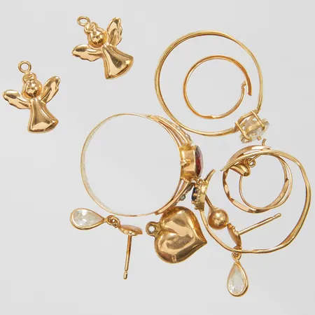Diverse guld med stenar, defekta, 18K, bruttovikt: 5,9g.