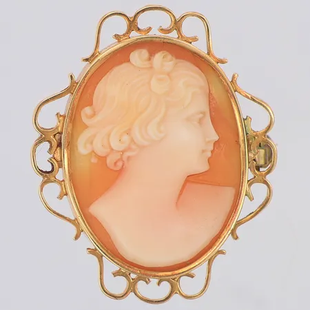 Brosch med camé 32 x 28mm, Engelbert år 1946, tennlagning baksidan, 18K Vikt: 5,9 g