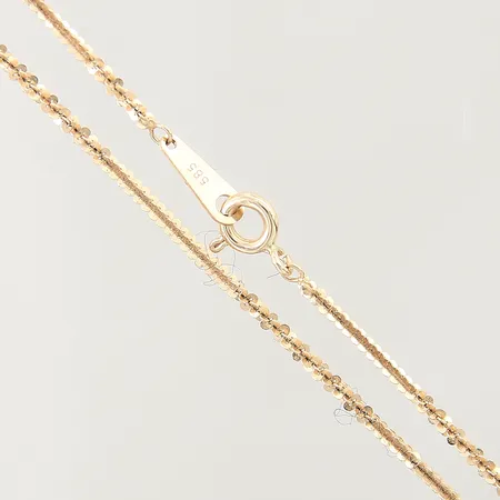 Kedja, längd 51cm, bredd 2mm, hårrester, 14K  Vikt: 3,3 g