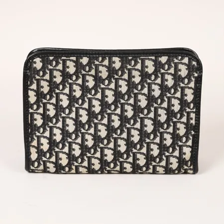 Väska/Clutch Christion Dior, blå/beige monogramcanvas, beslag i metall, ca 1980-tal, mått ca  24 x 7 x 17cm, beige innerfoder, bruksslitage, fläckar invändigt