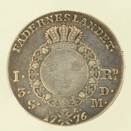 Silvermynt Fäderneslandet 1776 Gustavus III, D G REX SVECIAE. 28,9g