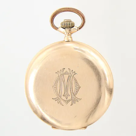 Savonette, 14K, manuell, boett-nr: 8652560, Ø51mm, plastglas, innerboett i metall med gravyr, något repig, monogramgravyr, bruttovikt: 85,5g