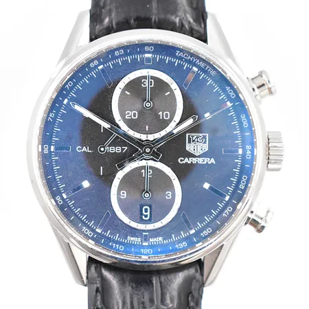 Herrur Tag Heuer Carrera, modell.nr CAR 2110-2, automatisk, serie.nr WEH5361, 25/11-2015, läderband, box, ytterkartong,  inköpt begagnad med kvitto Fredmans ur 2024-04-11