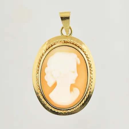 Hänge med Camé, längd 25 mm, bredd 16 mm, 18K. Vikt: 2 g