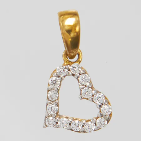 Hänge hjärtas med vita stenar, längd ca 14mm inkl ögla, bredd 9,5mm, 9K Vikt: 0,4 g