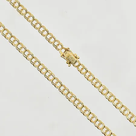 Collier Bismarck rak modell, längd 43½ cm, bredd 4 mm, låser dåligt, 18K. Vikt: 10 g