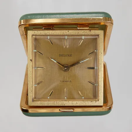 Reseur Deluxe, manuell, mått: ca 6x7cm, alarm funktion, gulmetall, fodral