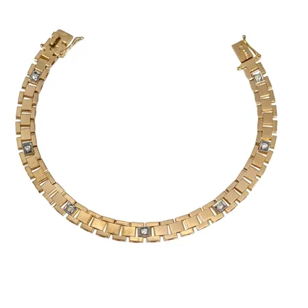 Diamantarmband, 18K guld, Diamanter 7 x 0,03ct, Fryklund & Pålsson Guldateljen (GFP), Stockholm, svensk kontrollstämpel, längd knäppt 18,5 cm, bredd 6,3 mm Vikt: 18,9 g