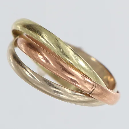 Ring trefärgad, stl: 16¼, bredd 3,5mm, 14K.  Vikt: 3 g