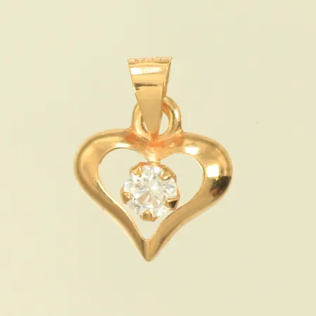 Hänge hjärta med vit sten, längd 12mm inkl ögla, bredd 9mm, 18K, 0,2g Vikt: 0,2 g