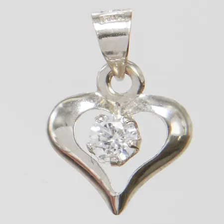 Hänge hjärta med vit sten, längd ca 13mm inkl ögla, bredd 1mm, GHA, vitguld, 18K Vikt: 0,2 g