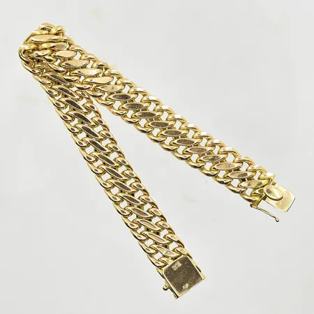 Armband, längd 19½ cm, bredd 12 mm, ihåliga länkar, 14K. Vikt: 19,3 g