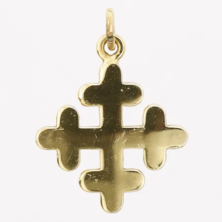 Ett hänge i form av ett kors, längd inkl. ögla: 24mm, bredd: 17mm, 925/1000 förgyllt silver.  Vikt: 1,8 g