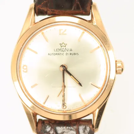 Herrur Lemania Automatic 21 rubis, Ø36mm, skadat glas, läderband trasigt, Klockan är testad under 24-timmar och håller tiden. 