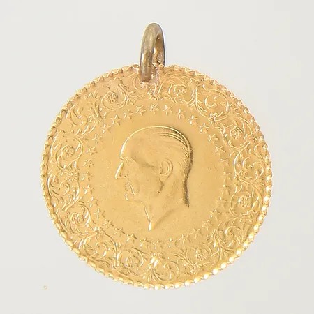 Mynt Atatürk från 2021, Ø18mm, ögla ej i guld, 21,6K Vikt: 1,8 g