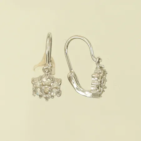 Ett par örhängen vitguld med vita stenar, längd ca 14mm, bredd 1-6mm, 14K, 1,3g 