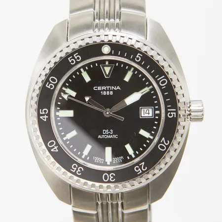 Herrur Certina DS-3 stål automatisk boettnr: 633.7128.42 nr : 040 / 1888 datum stållänk viklås extra länkbitar extra gummiband med viklås box.