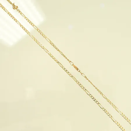 Halskedja med figaro, längd ca 64cm, bredd 3mm (defekt vriden länk) 14K, 7,7g 