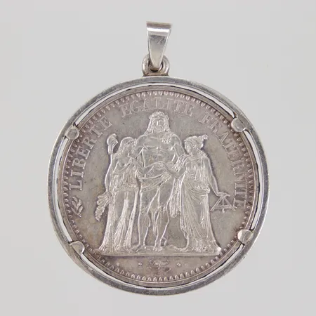 Mynt 10 francs år 1965, Frankrike, Ø37mm, bredd 3mm, Silver 900/1000, vikt: 25g,  ram i silver, 925/100, vikt ca: 6,7g. 