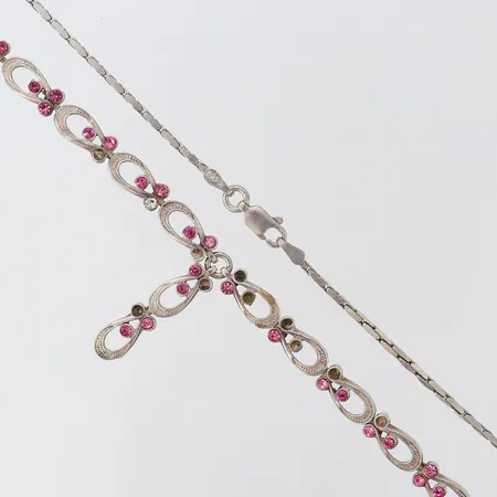 Collier med rosa stenar, längd 45cm, bredd 1,5-6mm, stenar saknas, Silver 925/1000.  Vikt: 12,4 g